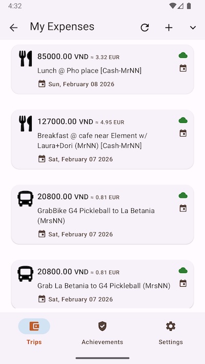 Android expense list