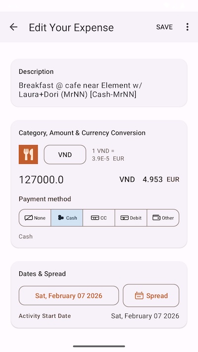 Android expense edit screen
